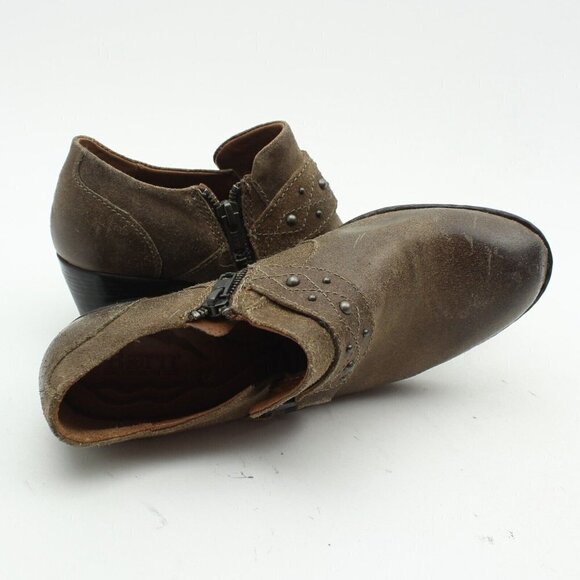 Born Brown Leather Studded Harness Side Zip Ankle Booties - Picture 11 of 11